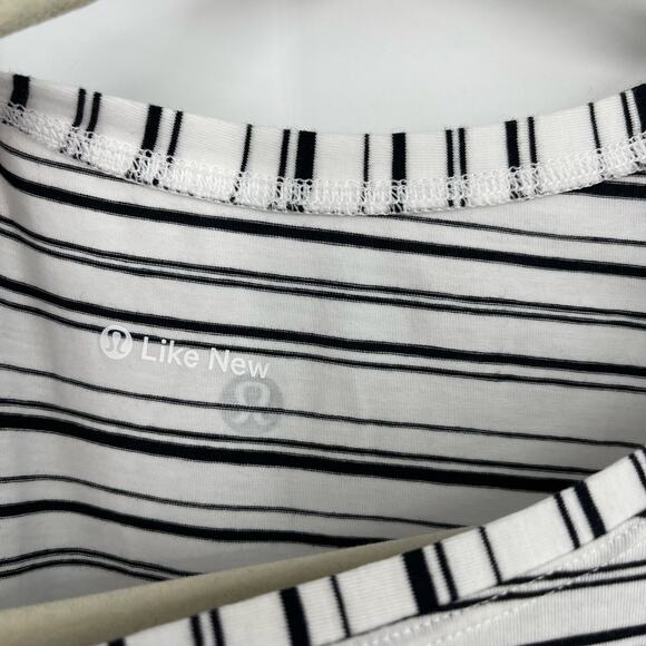 Lululemon Emerald Long Sleeve Shirt Cut Back Stripe Black White Size 4 - Picture 4 of 6